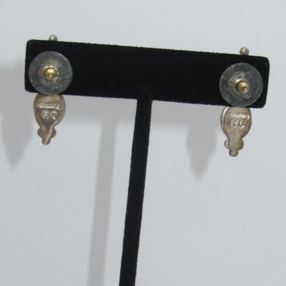 Navajo Rose Castillo Sterling Silver Opal and Black Onyx Earrings - Picture 3 of 5